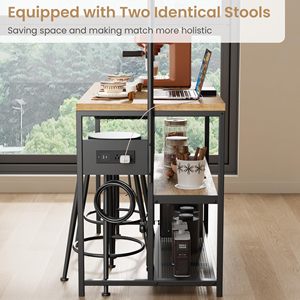Mesa de Desayuno Industrial de Madera SENYU con 2 Taburetes, Isla de Cocina con Estante de Almacenamiento, Diseño Multifuncional - Product Image 5
