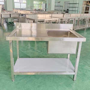 Évier de <span class=keywords><strong>cuisine</strong></span> commercial en acier inoxydable à cuve simple ou double avec table de préparation - Product Image 2