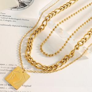 Collar cuadrado Retro <span class=keywords><strong>de</strong></span> acero inoxidable chapado en oro <span class=keywords><strong>de</strong></span> 18k para mujer, cadena <span class=keywords><strong>de</strong></span> suéter <span class=keywords><strong>de</strong></span> sensación Premium - Product Image 3