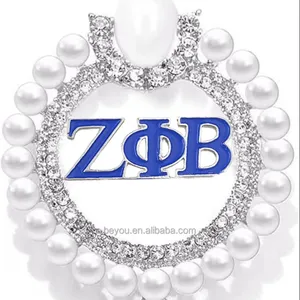 Greek Sorority Hollow Round Zeta Phi Beta Brooch inlaid Faux Pearls Elegant Clothings Jewelry For Women Accessories