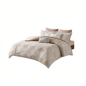 Cotton Jacquard Duvet Cover Set Beige Geometric Pattern Modern <b>Bedding</b> Premium Comfort Full Size - Product Image 1