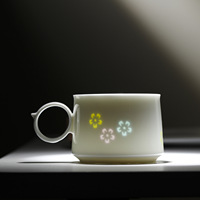 Tasse en porcelaine Linglong avec motif translucide fleur oiseau lune, tasse à café en céramique blanche, poignée annulaire 5 styles