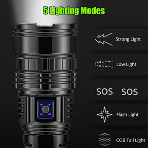 <span class=keywords><strong>Linterna</strong></span> Táctica LED de Alta Potencia, 30000 Lúmenes, Súper Brillante, Largo Alcance, Zoom Telescópico, Recargable, COB, Luz Trasera - Product Image 4
