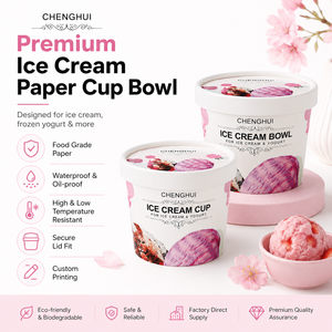 Coppette di Carta Usa e Getta per <span class=keywords><strong>Gelato</strong></span> con Coperchi, Ciotole Personalizzate per Yogurt, Confezioni Ecologiche per Dessert Surgelati da Asporto - Product Image 3