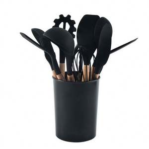 12-Piece USA Mairun Eco-Friendly Kitchen <b>Utensil</b> <b>Set</b> with Rubberwood Handles Heat Resistant Silicone Non-Stick Khaki - Product Image 1