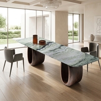 Ensemble de table à manger de luxe en marbre naturel avec plateau en verre de forme rectangulaire moderne, design original, pour 8 personnes, pour villa et hôtel