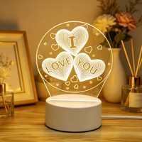Lampe de nuit LED 3D personnalisée en acrylique, illusion d'optique, motif cœur, style anime, lampe de table/bureau moderne à capteur LED, décoration intelligente en acrylique