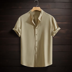 <span class=keywords><strong>เสื้อ</strong></span>เชิ้ตฮาวายแขนสั้นผู้ชายหลากสีสไตล์ลำลองสำหรับฤดูร้อน <span class=keywords><strong>เสื้อ</strong></span>เชิ้ตคอจีน<span class=keywords><strong>สี</strong></span>พื้น ขายตรงจากโรงงาน - Product Image 3