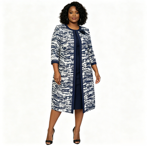 Ensemble robe de cocktail imprimée grande taille pour femme avec veste, élégant, col rond, longueur genou, pour l'automne, tenue d'église, avec appliques - Product Image 3