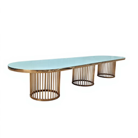 Mesa de Comedor Moderna de Lujo Personalizada de Acero Inoxidable con Cubierta de Vidrio y Mesa Ovalada para Banquetes de Boda