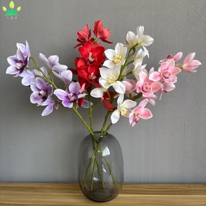 Branche <span class=keywords><strong>de</strong></span> <span class=keywords><strong>fleurs</strong></span> artificielles Cymbidium Hookerianum Real Touch Tropical Phalaenopsis Tiger Orchid Plant Bridal Wedding <span class=keywords><strong>Bouquet</strong></span> Decor - Product Image 2
