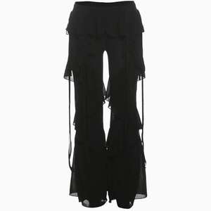 <span class=keywords><strong>Pantaloni</strong></span> Larghi Beige Autunnali, <span class=keywords><strong>Pantaloni</strong></span> <span class=keywords><strong>Leggeri</strong></span> Tinta Unita, Stile Retrò con Design a Vita Alta, <span class=keywords><strong>Pantaloni</strong></span> da <span class=keywords><strong>Donna</strong></span> con Volant - Product Image 5