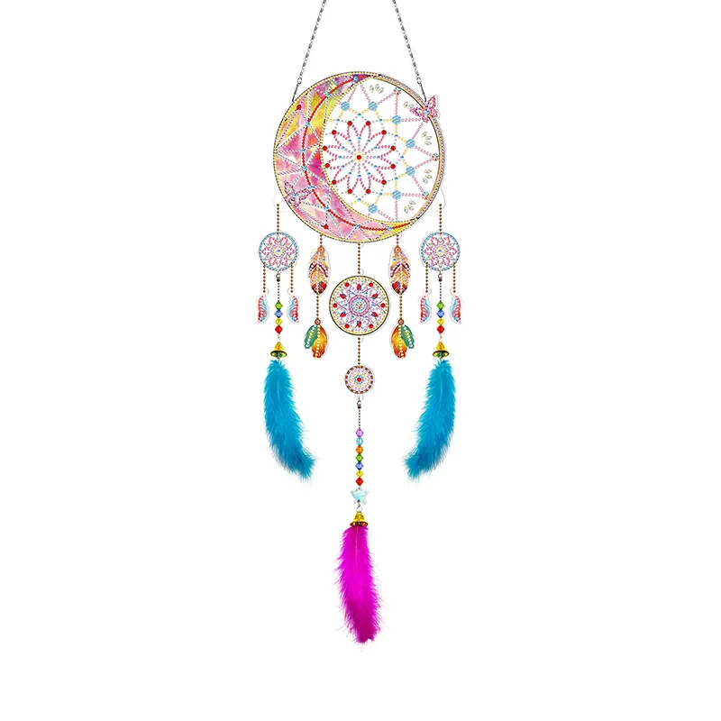 New 5D sơn kim cương vòng Dream Catcher Set Mặt dây chuyền DIY điểm kim cương cửa sổ và tường nghệ thuật trang trí thủ công mỹ nghệ