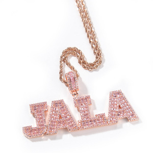 Colgante personalizado con placa de nombre y circonita cúbica para mujer, collar con iniciales de diamante rosa, joyería con nombre - Product Image 5
