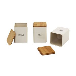 Bamboo Cutting Board Lid Kitchen Bread Bin <b>Box</b> With 3- Piece Sugar <b>Tea</b> Coffee Containers Sets - Product Image 5