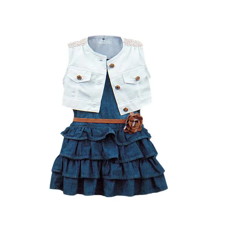 Coldker детские летние комплекты для девочек куртка многослойная юбка 2 шт. для девочек костюмы модели жилет джинсы детские комплекты одежды