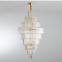 Luminaire suspendu pour escalier design moderne Luminaire suspendu pour hall de villa Grand lustre en cristal doré K9