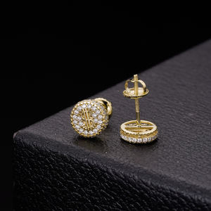 Pendientes para hombre Hip Hop CZ Mossanite Jewelry Round Dollar Iced Out 925 Sterling Silver 14K 18K Gold Plated Men Stud Pendientes - Product Image 5