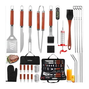 Conjunto de ferramentas para churrasco, kit de ferramentas portátil w011 de aço inoxidável para churrasco, grelha e escova oxford