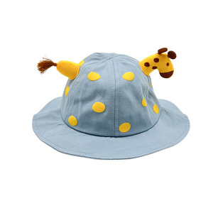 Baby Bucket Hat Blue Polka Dot Cartoon Giraffe Sun Protection Hat For 1-2 Year Old Spring Summer Unisex Fisherman Hat - Product Image 2