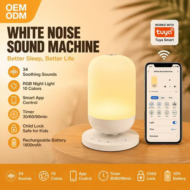 APP Control Portable Mini White Noise Sleep Helping Machine Pink Noise Maker Rechargeable White Noise Sound Machine for Baby