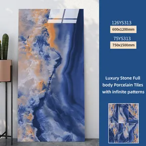 Azulejos de lujo modernos, azulejos de cerámica de porcelana brillante con estampado de mármol de 600*1200mm para pared Interior de Villa y suelo de sala de estar