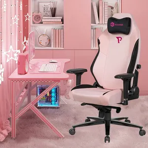 Logo personalizzato tessuto di lusso da corsa comoda sedia da scrivania da gioco ergonomica per computer rosa per ragazze