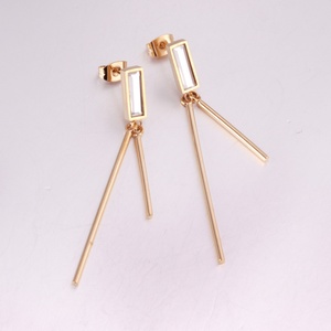 Pendientes Largos de Acero Inoxidable con Baño de Oro PVD de 18K, Elegantes y Populares, con Circonita Rectangular, para Mujer - Product Image 6