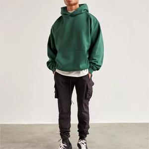 Custom Dark <strong>Green</strong> 100 Cotton 320gsm Fleece Hoody Sweatshirt Boxy Fit <strong>Hoodies</strong> No String Hoodie With Pocket for <strong>Men</strong> - Product Image 4