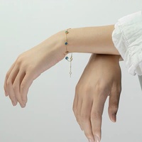 Bracelet en or pur 18 carats certifié avec opale naturelle pour femme, breloque lune, chaîne torsadée, pierres précieuses multiples, bleu marine, style délicat, bijoux fins