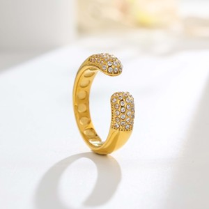 Open Cuff <b>Ring</b> 18K Gold Plated Stainless Steel Pave Cubic Zirconia Stackable <b>Statement</b> <b>Ring</b> for Women - Product Image 3