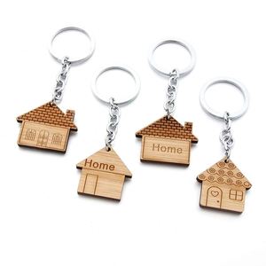 Housewarming Gift Favors House Design <b>Key</b> Chain Wood Keychain Home <b>Key</b> <b>Ring</b> Decoration House Keychain - Product Image 1