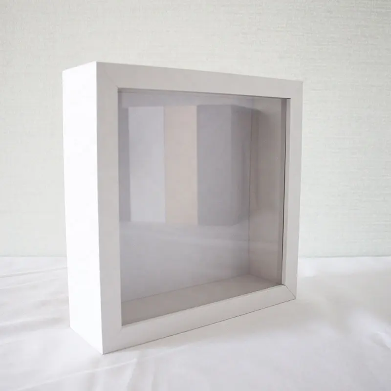 factory wholesale free sample 2 inch deep shadow box frames with LED real glass 12 by 12 white shadow box frames