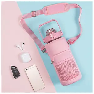 Eco-Friendly 64oz BPA-Free Gym PC Water Bottle Motivational Sport Style 2 Liter With Storage Bottle Sleeve For Camping Unisex