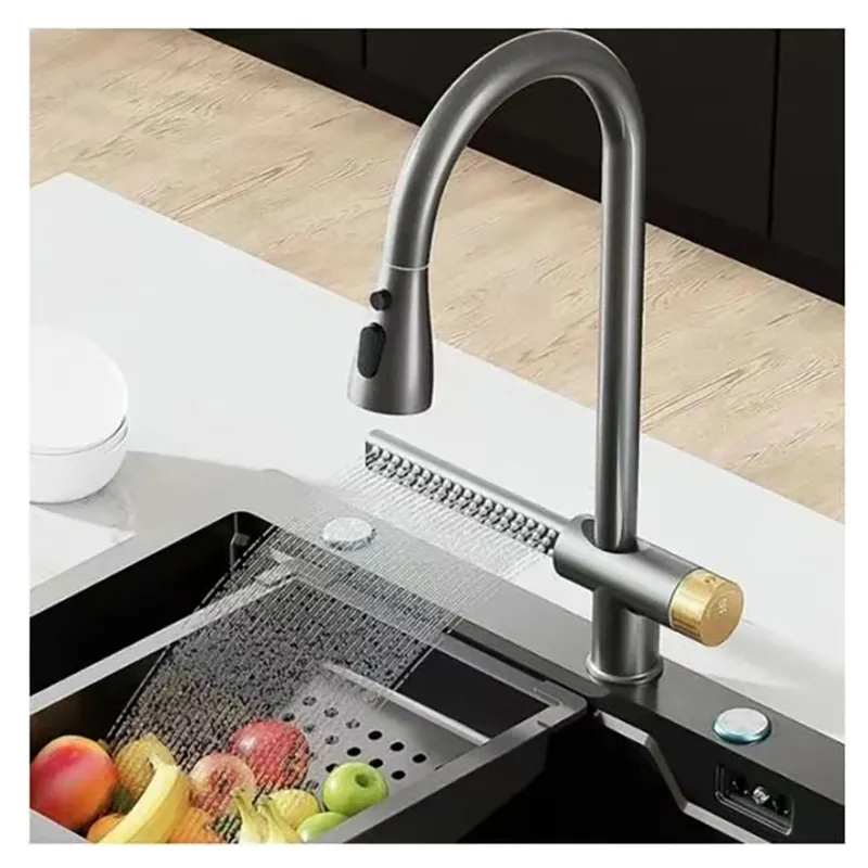 2024 New cheap Sus304 Kitchen Faucet Pull Out Mixer Taps 360 Rotatable Waterfall Sink Faucet