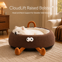Coussin pour chien en flanelle d'hiver, confortable et rond, avec coussin amovible et lavable, design mignon à grands yeux, pour chiens et chats de petite et moyenne taille