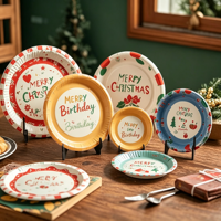 Assiettes et bols en carton écologiques jetables de 6 pouces, qualité alimentaire, pour gâteaux, 200 pièces, pour fêtes