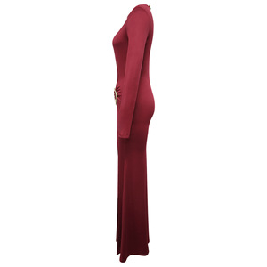 Women's Cutout Long Sleeve Maxi Slit Dress - Ruched Buckle Bodycon Formal Gown Dresses Fashion - Product Image 5