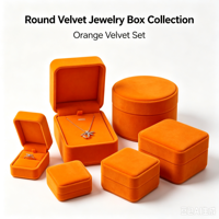 Boîte à bijoux en velours orange à coins arrondis, vente en gros, logo personnalisé, petite quantité acceptée pour bagues, boucles d'oreilles, colliers, bracelets