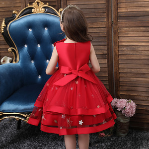 Girls Red Princess Dress Stage Performance Costume Sparkle Embroidery Party Wear - Product Image 4