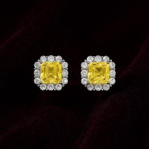 Pendientes de Oro Blanco con Diamantes, Corte Asscher, Diamante Amarillo Central de Color D, Piedras Laterales, Certificado GIA, Joyería Clásica de Boda para Mujer - Product Image 2