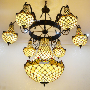 Lustre Tiffany multi-têtes en verre, style vintage, pour hôtel, restaurant, villa, suspension de luxe pour immeuble de grande hauteur - Product Image 6