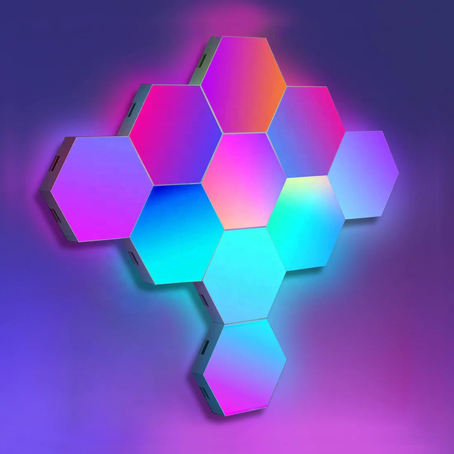 DIY RGB Lighting Smart Hexagon LED Wall Light Panels Music Sync APP Remote Control Hexagonal Gaming Lights Home Decor