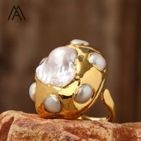 Bagues tendance en or 18 carats plaqué or, nouveau design, avec pierres précieuses en quartz et perles, pour femmes, pour fêtes, mariages, bijoux de mode, cadeaux