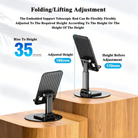 Support de bureau télescopique pliable en alliage d'aluminium personnalisé, hauteur réglable à 360° °   Support de téléphone et tablette rotatif antidérapant
