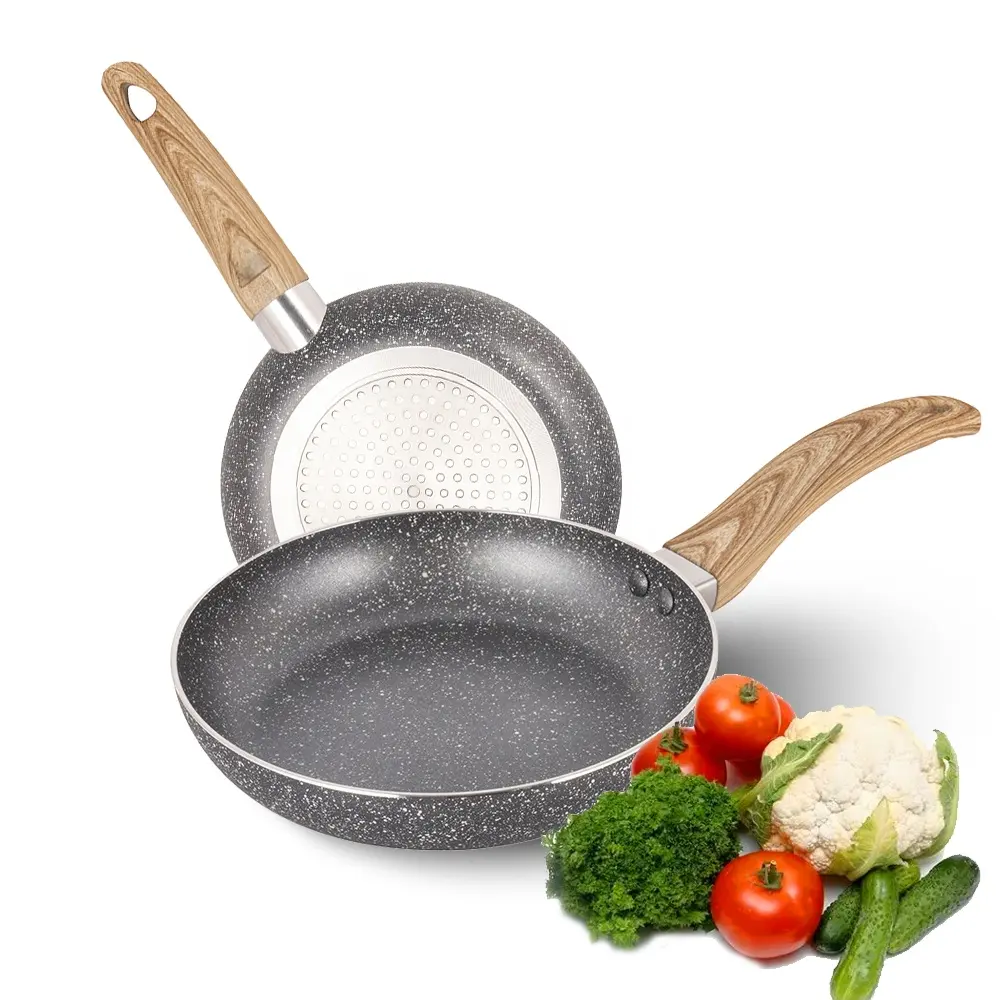 Fabricant bon prix ensemble d'ustensiles de cuisine en aluminium et granit avec logo personnalisé biologique poêle à frire antiadhésive