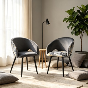 Art <b>Dining</b> <b>Chair</b> Living Room <b>Chair</b> Pattern Fabric Seat Metal Legs <b>Chair</b> for Home Office Restaurant Use - Product Image 4