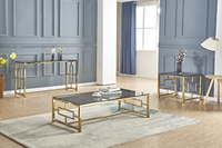 Table basse contemporain luxueuse, en acier et en verre chromé poli, table centrale moderne, 4 pièces