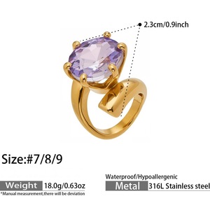 Luxury Waterproof Single Cubic Zircon <strong>Cocktail</strong> <strong>Ring</strong> Multi-Color 18K <strong>Gold</strong> Plated Sparkling <strong>Cocktail</strong> <strong>Ring</strong> for Women - Product Image 6