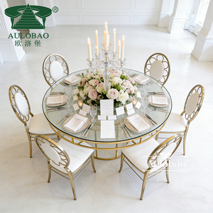 Banquet Hall Round Stainless Steel Glass <b>Mirror</b> Top Dining <b>Table</b> with Modern Design for Wedding Hotel & Outdoor Use - Product Image 4